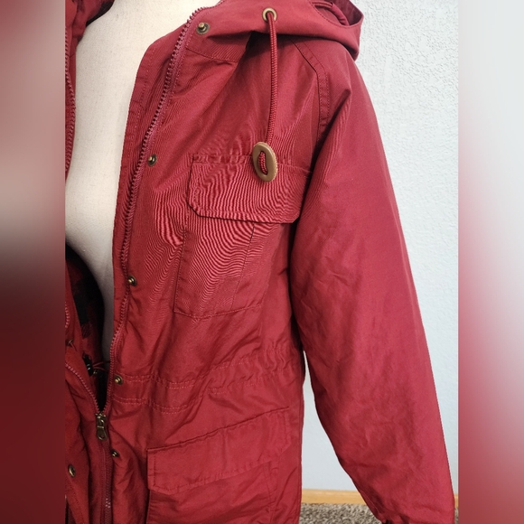 L.L. Bean Deep Red Hooded Utility Jacket - Picture 2 of 8